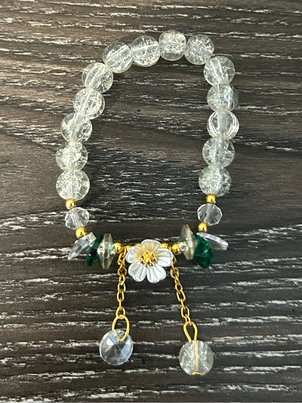 Crystal beaded flower dangle bracelet